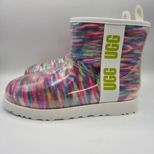 NIB UGG Classic Clear Mini Pixelate Waterproof Boots Multi Color Spring Womens 8
